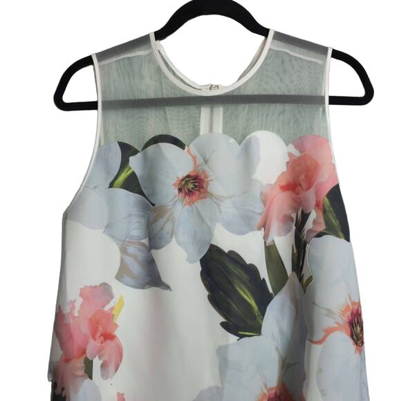 TED BAKER Caprila Bloom Scalloped Dress White Pink Blue Floral A Line Shift 4 (U - Picture 2 of 10